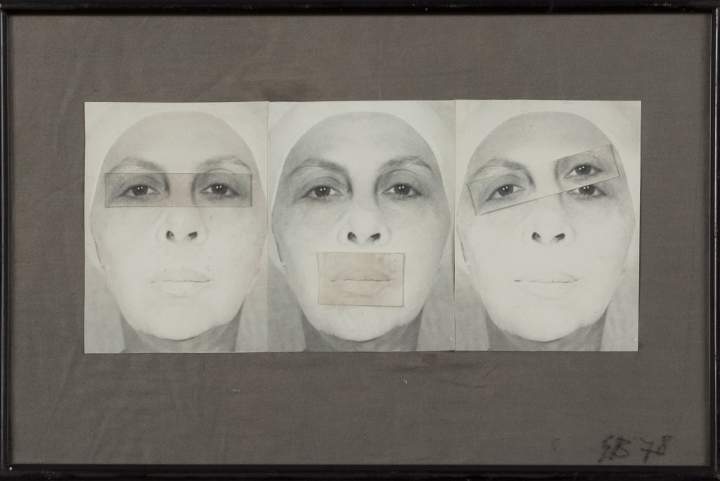 Geta Brătescu: Autoportret cenzurat [Zensiertes Selbstporträt], 1978, Collage auf Papier, 31 x 20,5 cm, Kontakt. The Art Collection of Erste Group and ERSTE Foundation, Foto: Ștefan Sava.