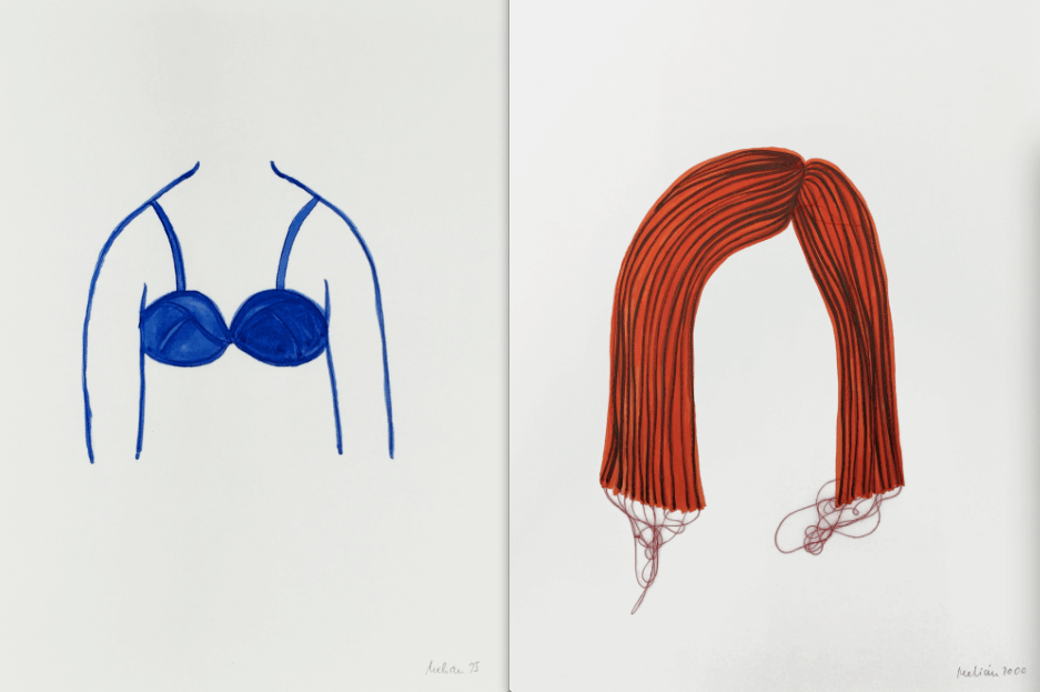Michaela Melián: "Tomboy", 1995, Tusche auf Papier, 39 x 29 cm (l.), "Tomboy", 2000, Genähte Zeichnung, Tusche, Faden, Papier, 39 x 29 cm. © Barbara Gross..