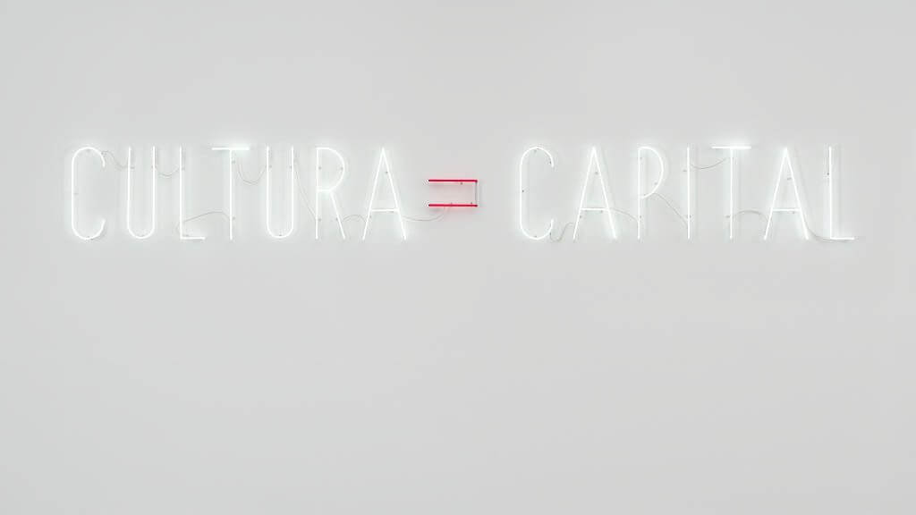 Alfredo Jaar, "Cultura = Capital", Courtesy Sexauer Gallery.