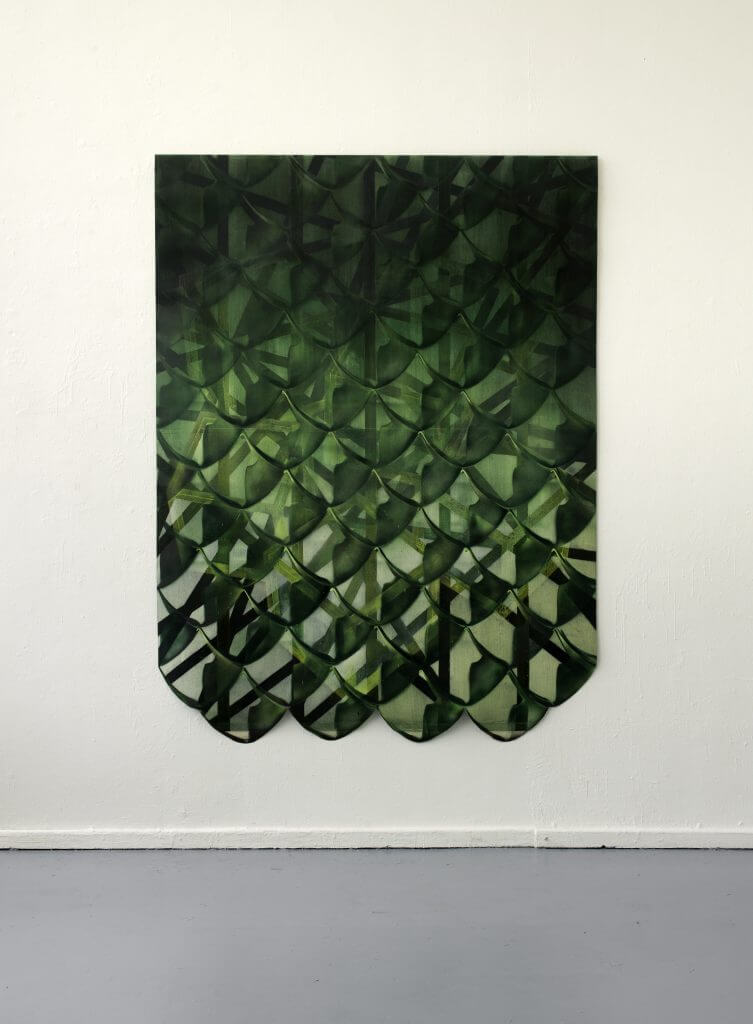 Jasmin Schmidt: Boomslang, 196x147 cm, Öl auf Nessel auf Papier, 2016. Courtesy Galerie Sturm