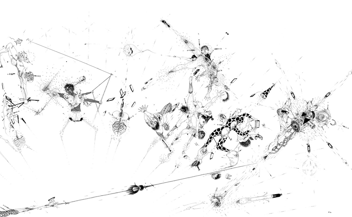  Ralf Ziervogel, Nach 20 Uhr noch weggehen, 2017 (Detail), Ink on paper, 140 cm x 276 cm, Courtesy Ralf Ziervogel, Foto: Werner Hettler © Ralf Ziervogel/VG Bild-Kunst Bonn 2018