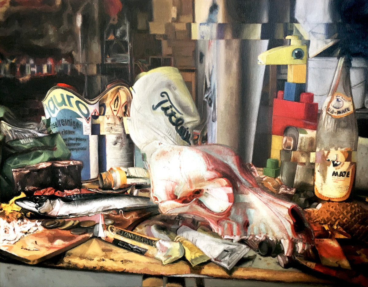 Diego Palacios "Stilleben von immer ps", 51,5 x 66 cm, Öl auf Leinwand, 2019