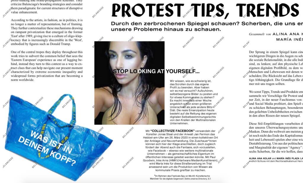 Einblick in die Zeitung "Arts of the Working Class". Zu sehen sind Text, eine IKEA-Tüte und ein Selfie von Kim Kardashian.