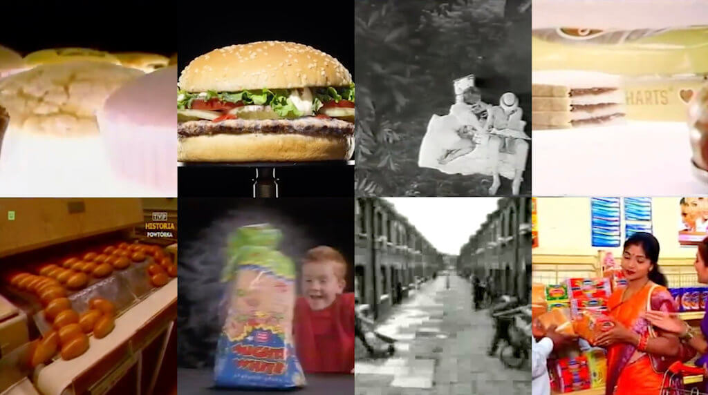 Das Bild zeigt eine digitale Foto-Collage aus verschiedenen Bildern mit dem Gegenstand Brot, unter anderem einen Hamburger und ein Kind mit einer Toast-Brot-Verpackung.