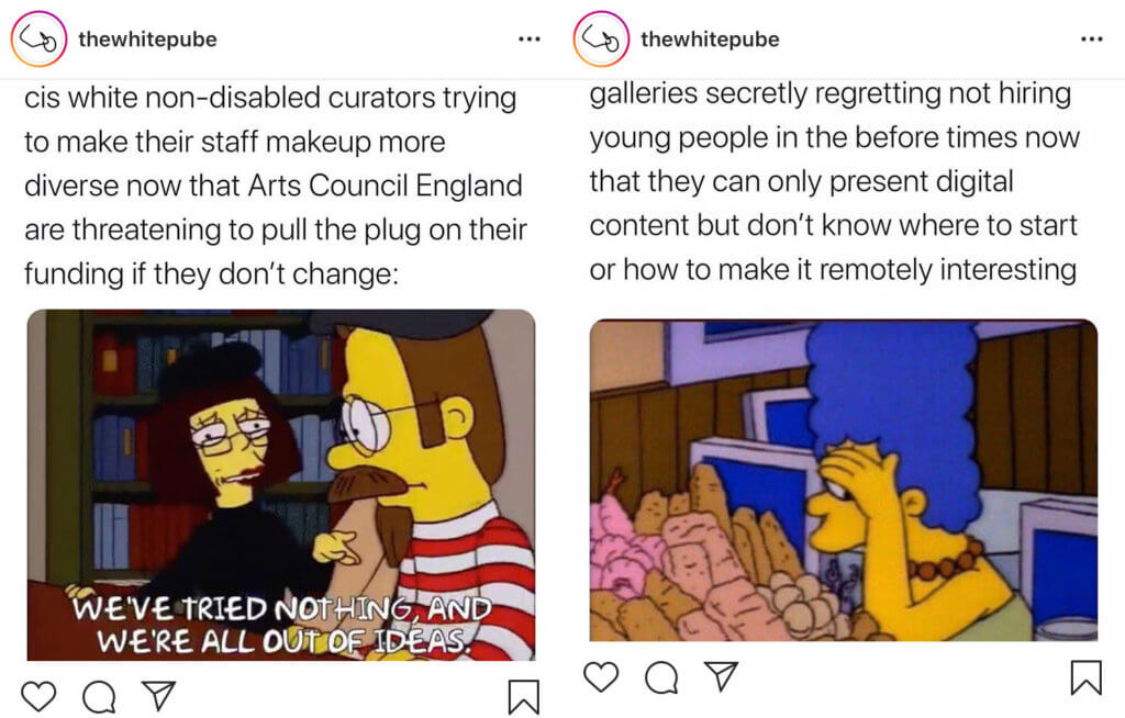 Zwei Memes auf dem Instagram-Account @thewhitepube.