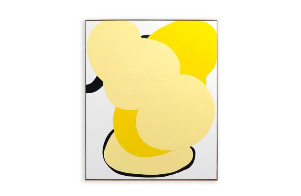 Abstrakte Malerei von Danni Pantel. Gelbe Farbflächen auf weißem Grund.