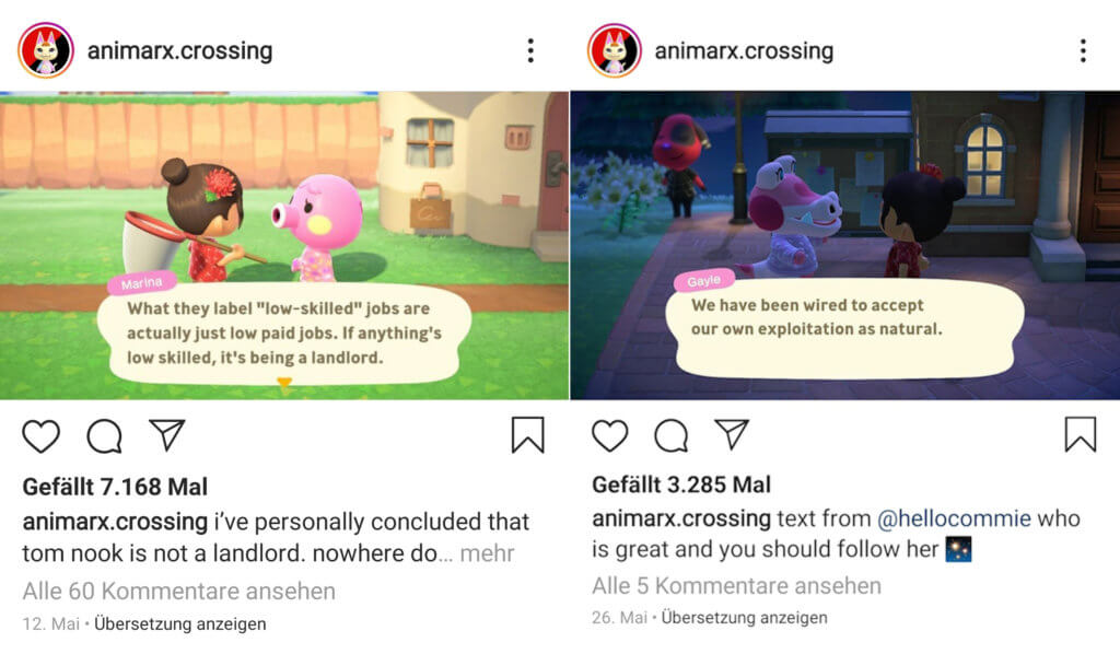 Zwei Memes des Instagram-Accounts animarx.crossing.