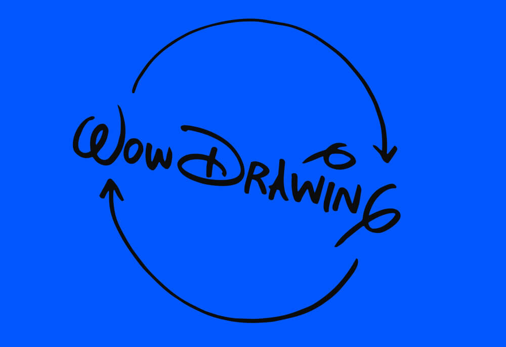 Das Logo von Drawing Wow auf blauem Hintergrund