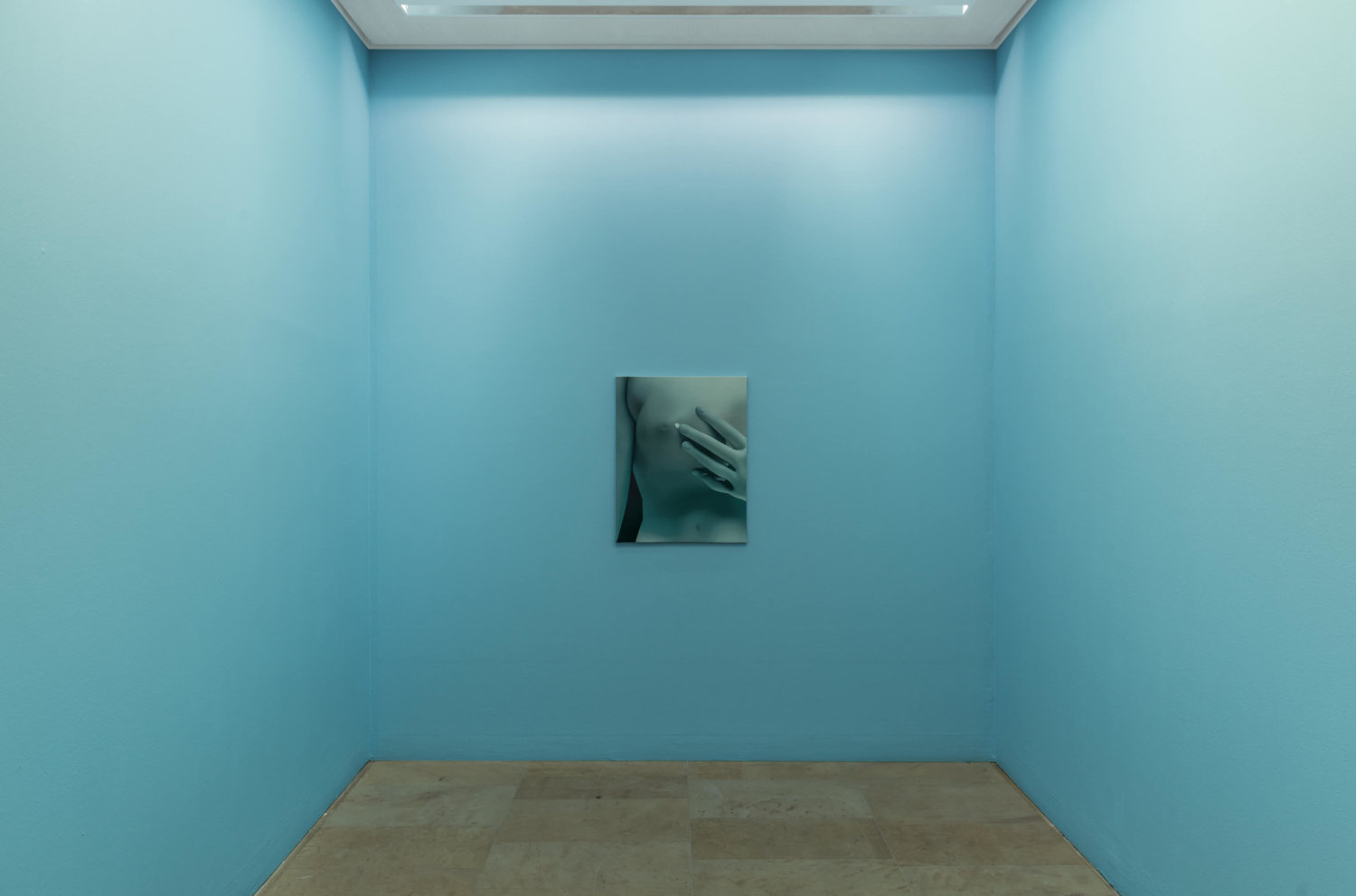 Malerei von Vivian Greven im Kunstpalais Erlangen auf blauer Wand.