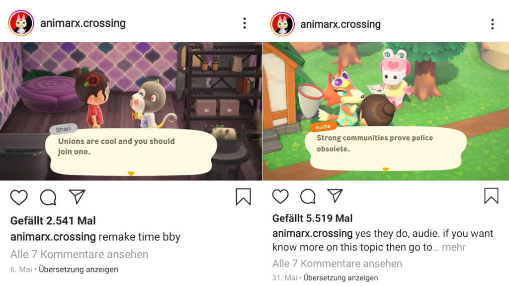 Zwei Memes des Instagram-Accounts animarx.crossing.