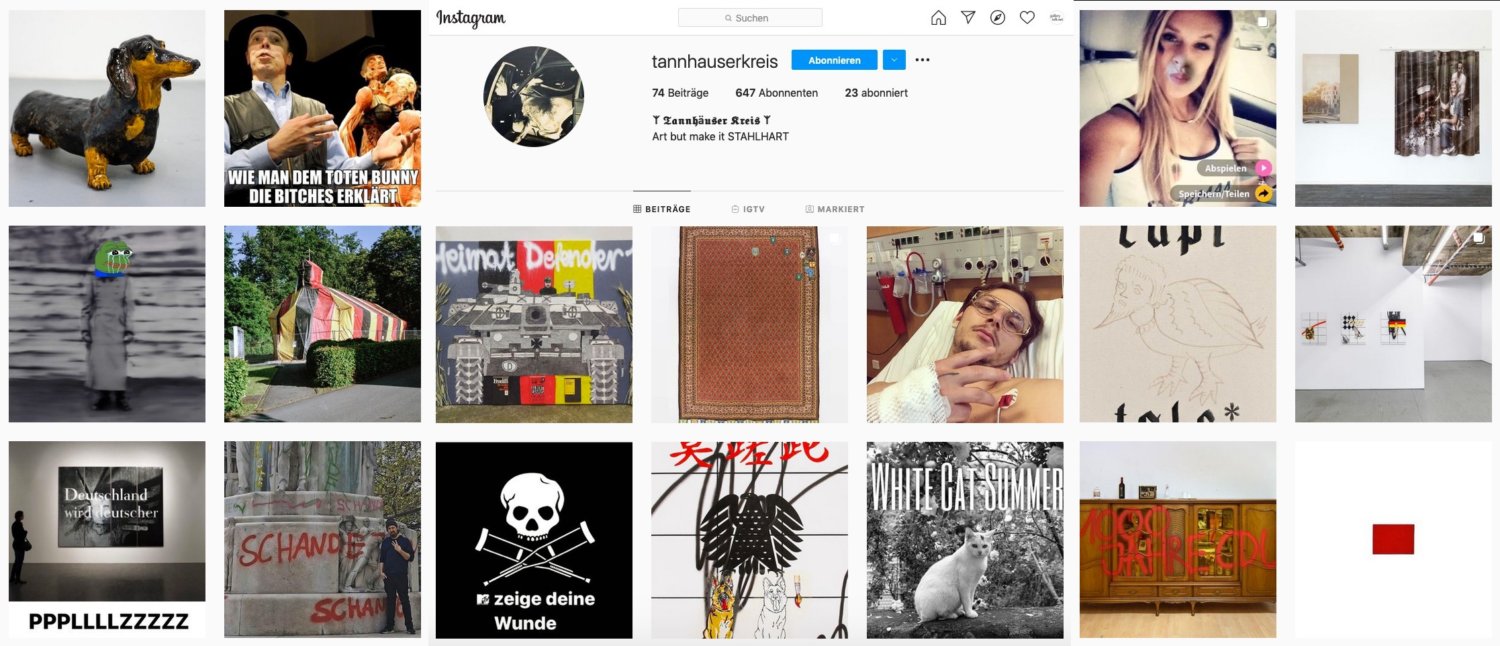 Der Instagram-Feed des Tannhäuser Kreises zeigt zeitgenössische Kunst, Künstler:innen und Memes.
