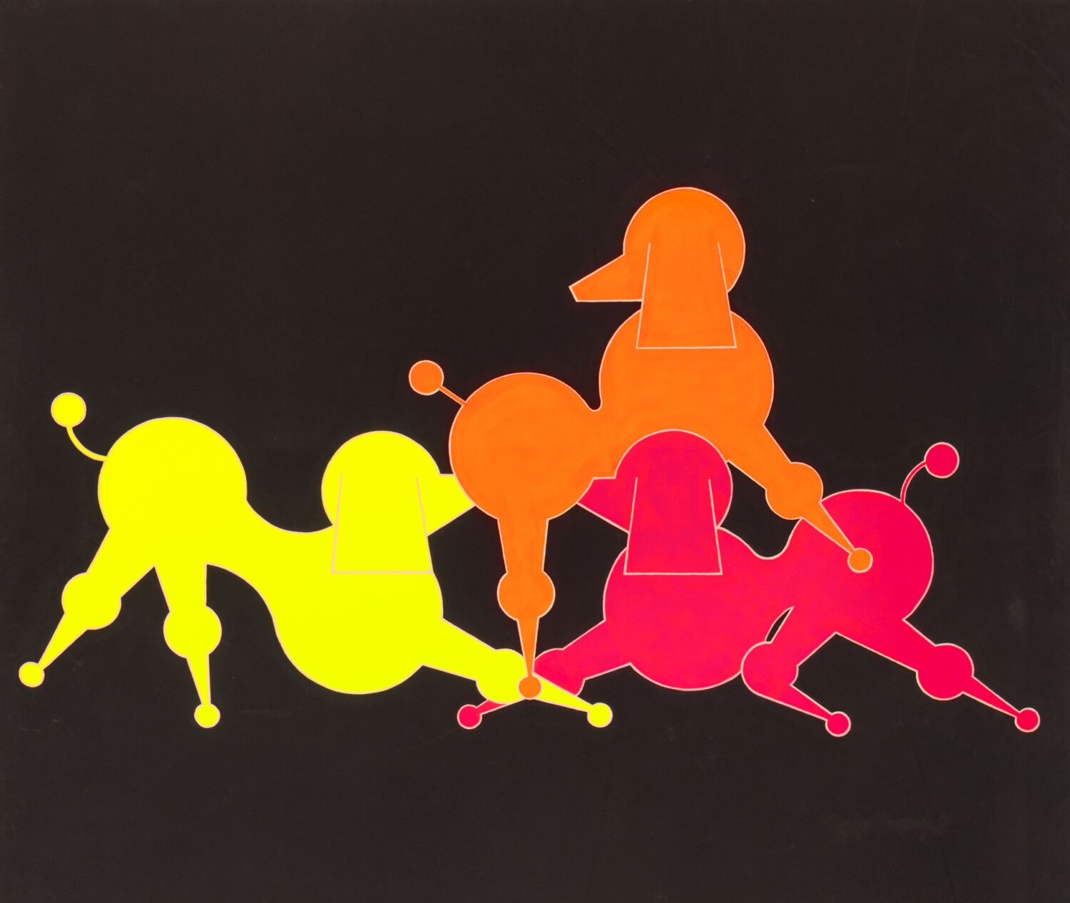 General Idea, General Idea, Mondo Cane Kama Sutra, 1984, Fluoreszierendes Acryl auf Leinwand Gropius Bau